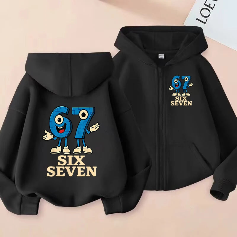 Caliente seis siete sudaderas con cremallera niños divertidos 67 Brainrot sudaderas ropa chico niña niño cremallera Sudadera con capucha bebé Casual moda Tops