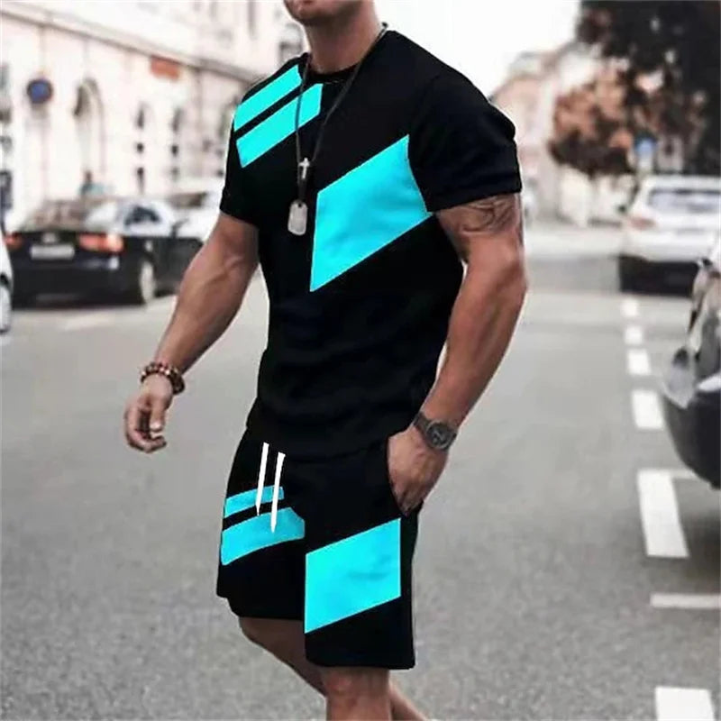 Conjunto Deportivo 3D Retro Hombre Talla Grande | Camiseta + Pantalón Corto Playa