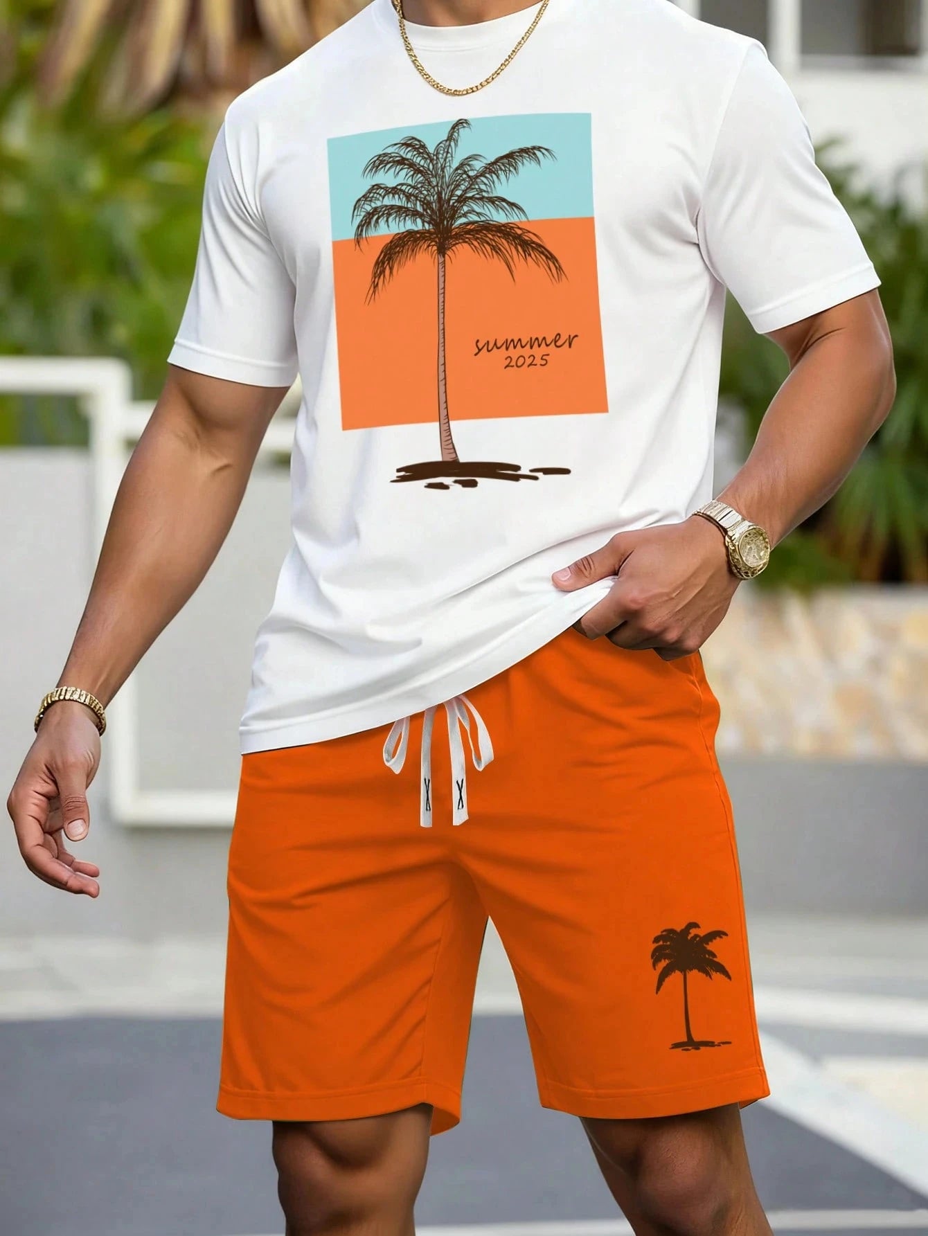 Conjunto Hawaiano Palmeras Hombre | Camiseta + Pantalón Corto Playa 2026