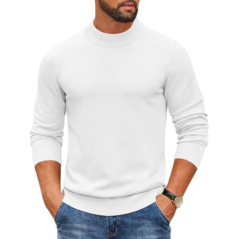 Jersey de punto acanalado con cuello alto simulado para hombre, suéter informal ajustado y pesado, jersey cálido, ropa de calle térmica