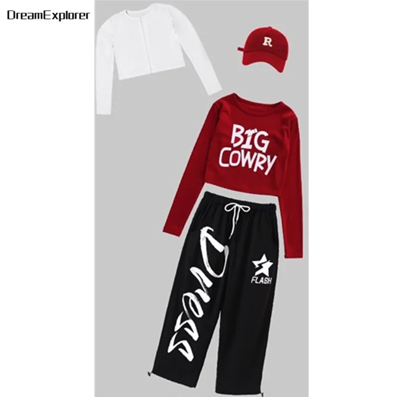 Top corto k-pop para niñas, pantalones deportivos con letras a la moda, conjuntos de ropa de grupo para niñas, ropa informal estilo Hip Hop, disfraces de Jazz para niños