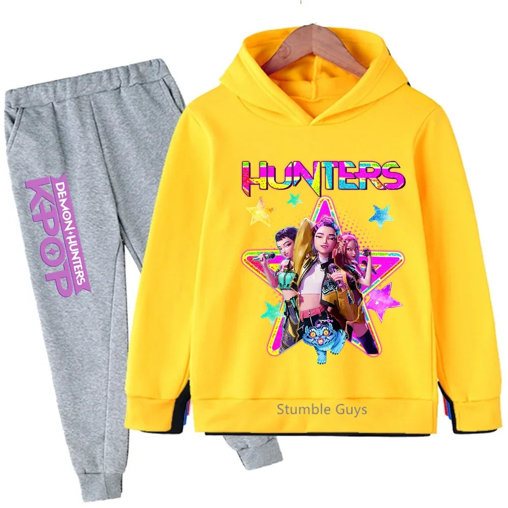 Conjunto de sudadera con capucha Kpop Demon Hunters, ropa deportiva para niños y niñas de 3 a 12 años, ropa de Anime de otoño