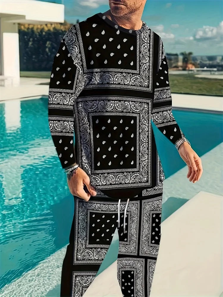 Camiseta de manga larga para hombre, conjuntos de pantalones informales para todos los días, con estampado de los indios africanos, a la moda, primavera y otoño