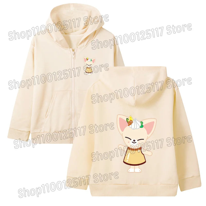 Skzoo-ropa fina de manga larga con cremallera para niñas, chaqueta con capucha de Anime, otoño y primavera, estampado de dibujos animados, ropa de calle con cremallera y bolsillo