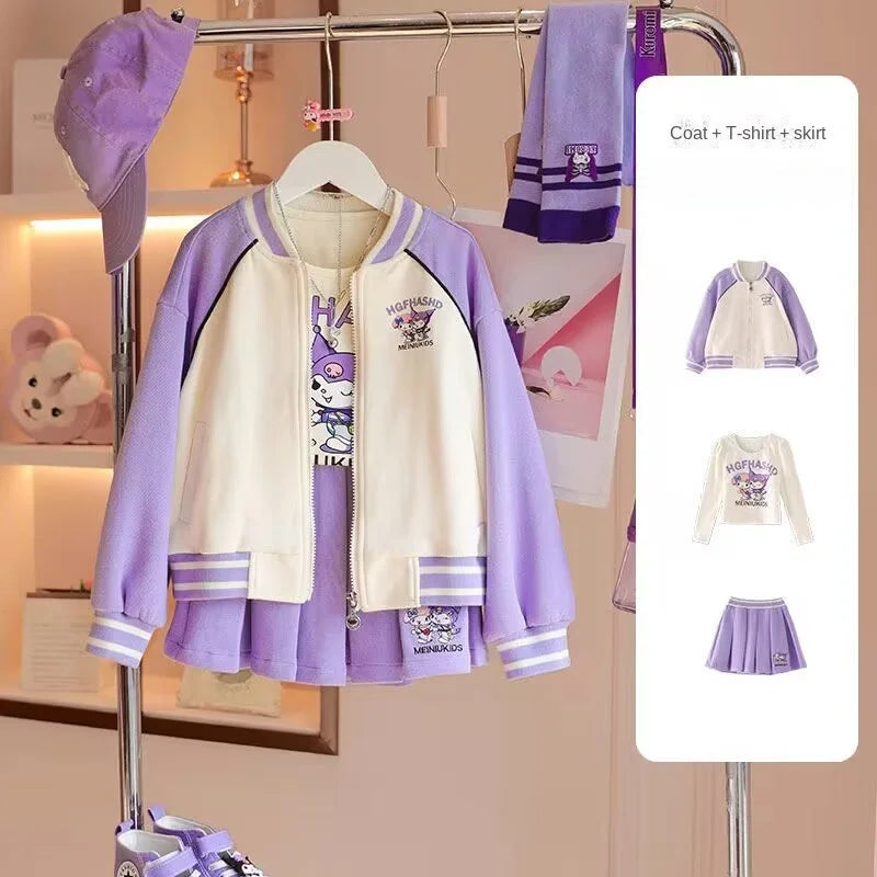 Conjunto Kuromi Sanrio Niña - Chaqueta + Camiseta + Pantalón