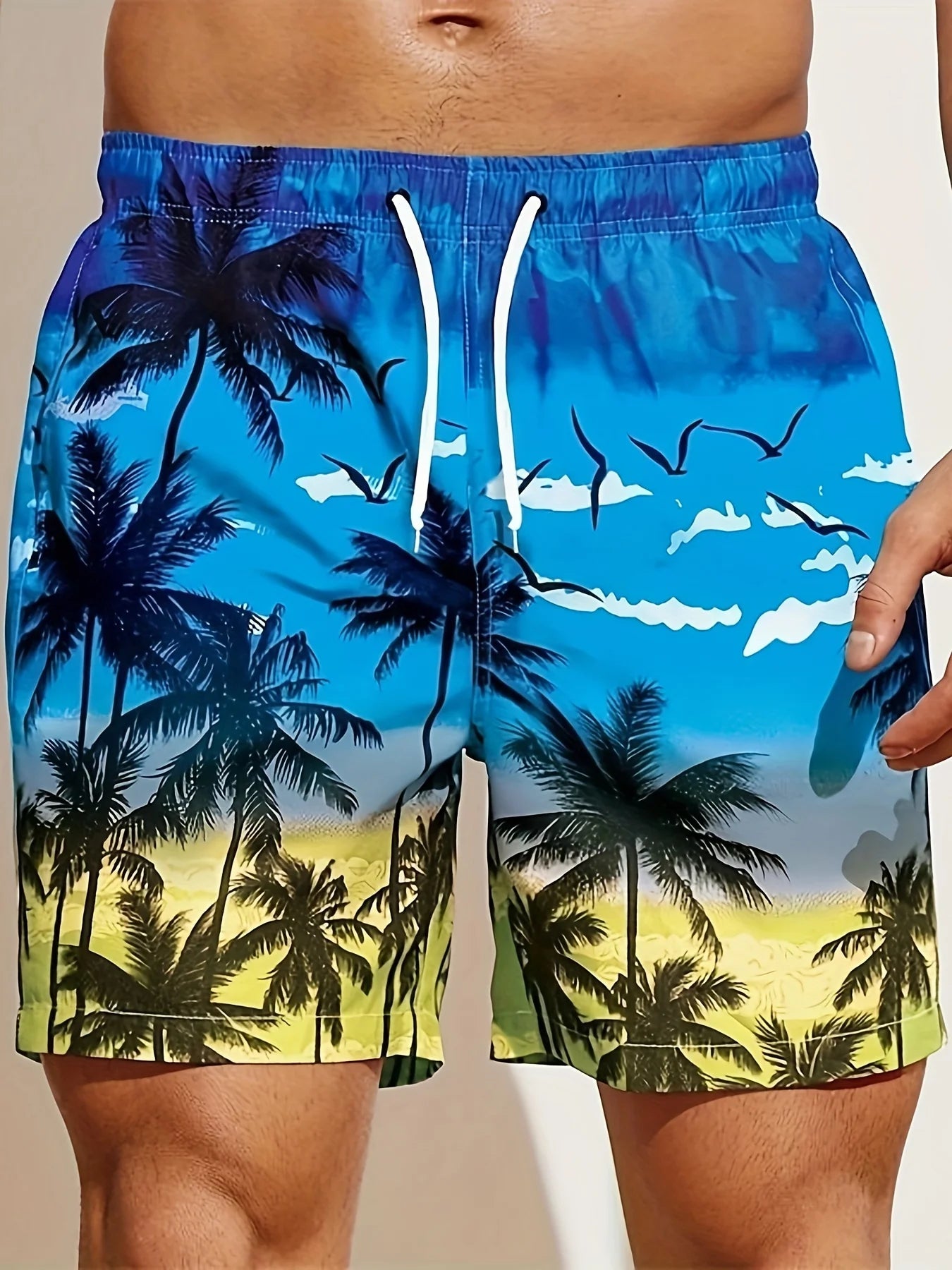 Pantalón Corto 3D Árbol de Coco Hombre | Bañador Playa Suelto Secado Rápido