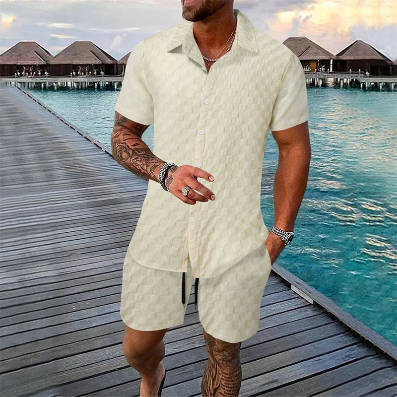 Conjunto Hombre Color Liso | Camisa + Pantalón Corto Verano 6 Colores
