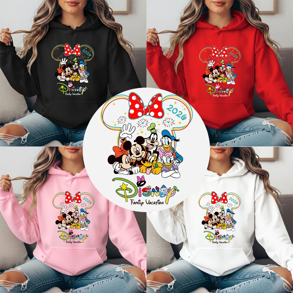 Sudadera con capucha de personajes clásicos para vacaciones familiares de Disney 2026 con forro polar, jersey cálido de invierno para mujer, ropa acogedora de otoño, ropa informal