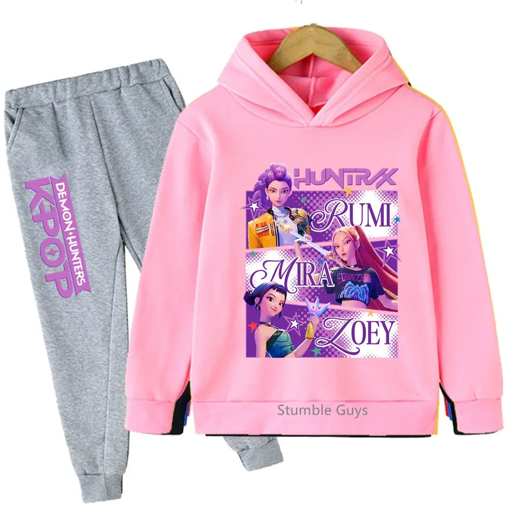 Conjunto de sudadera con capucha Kpop Demon Hunters de 3 a 14 años, ropa deportiva para niños y niñas, ropa diaria de otoño para niños