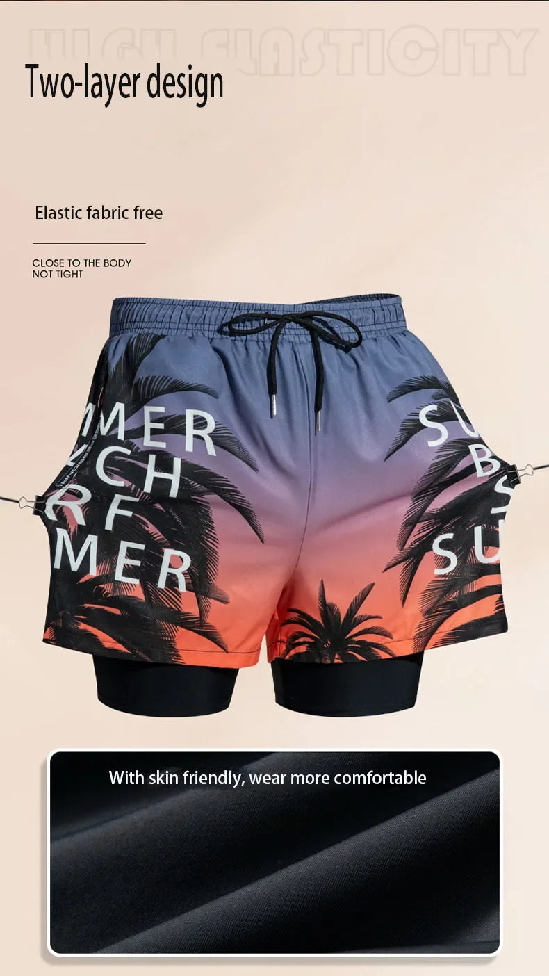 Nuevo Bañadores para hombre, pantalones cortos de baño de doble capa, antivergüenza, forrados con pantalones de playa profesionales, equipo de natación para adultos