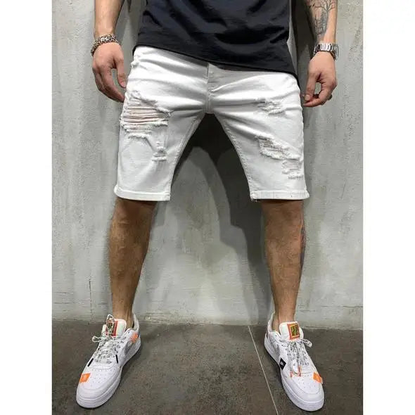 Pantalones cortos vaqueros con borlas rasgadas para hombre, pantalones vaqueros perforados lavables personalizados, pantalones medios informales grandes, novedad de verano 2024