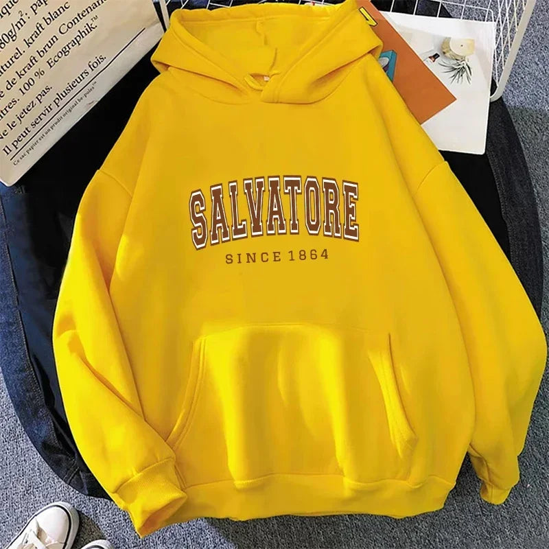 Salvatore Since1864 Sudadera con capucha estampada para hombre, jersey Vintage TVD Damon Stefan, sudadera con cuello redondo, sudadera superior para seguidores