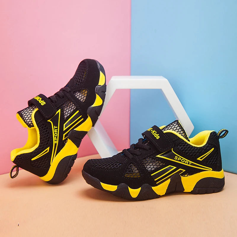 Zapatos de tenis para niños, zapatos planos de malla transpirables y cómodos para deportes al aire libre, zapatillas de deporte de verano a la moda para niños