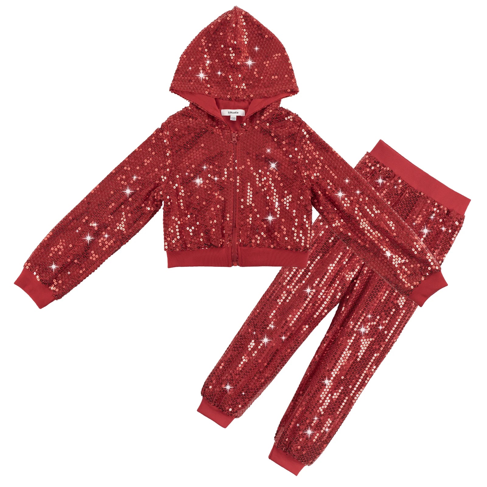 LOlanta-Conjunto de chaqueta y pantalones con capucha para niña, 2 piezas, lentejuelas, ropa de baile de Hip Hop, trajes de fiesta temáticos para niños de 5 a 12 años