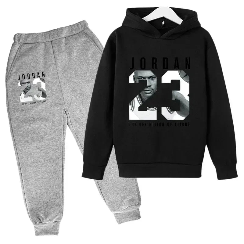 Conjunto de 2 Piezas de Sudadera con Capucha y Pantalones con Estampado Número 23 para Niños, Ropa de Otoño Invierno, Ropa Cálida Informal para Niñas y Niños, Sudaderas Deportivas de Moda