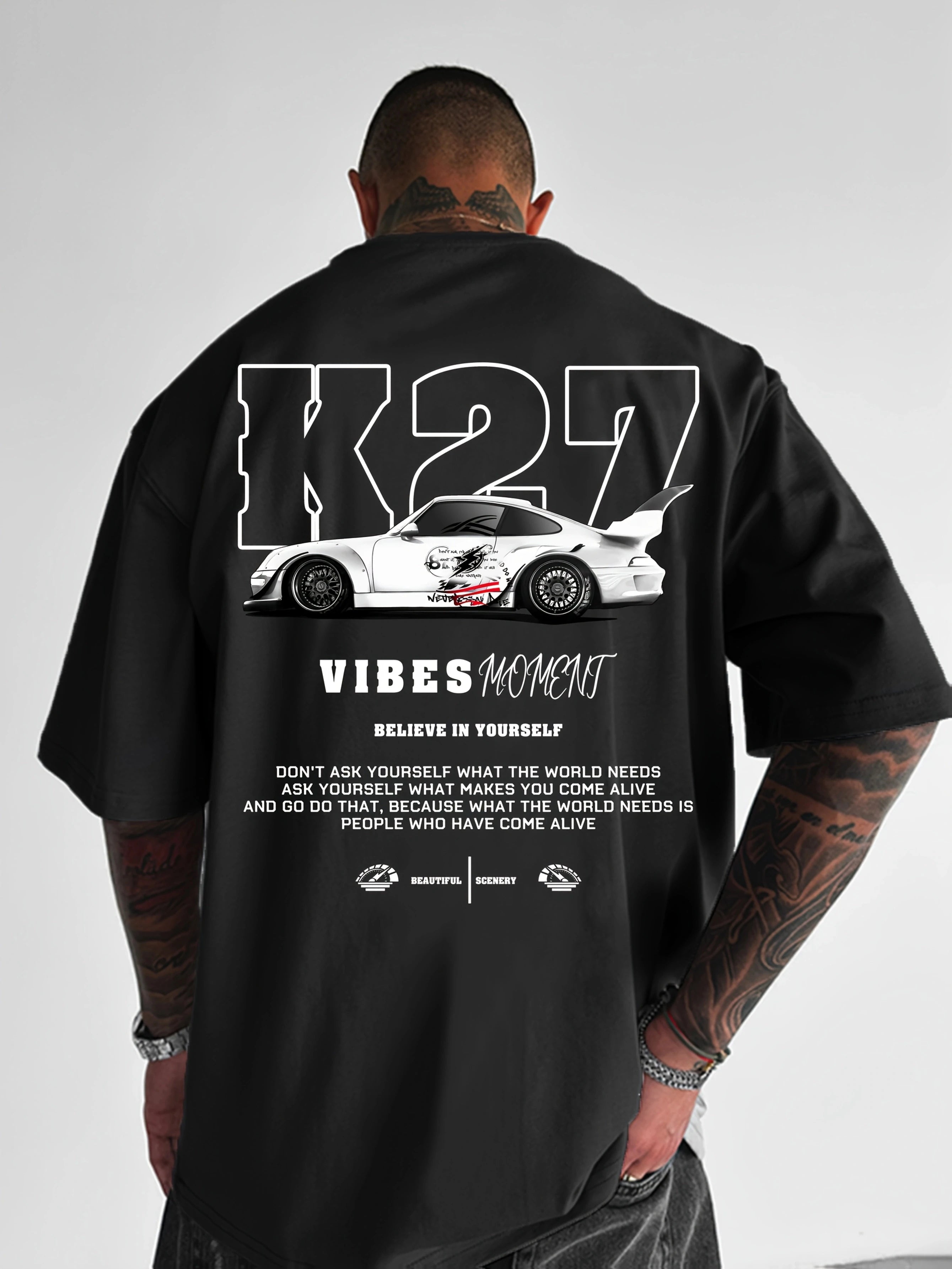 Camiseta de Verano para Hombre con Estampado de Auto, 100% Algodón, Corte Holgado e Informal, Estilo Hip-Hop Urbano, Apta para Hombres y Mujeres