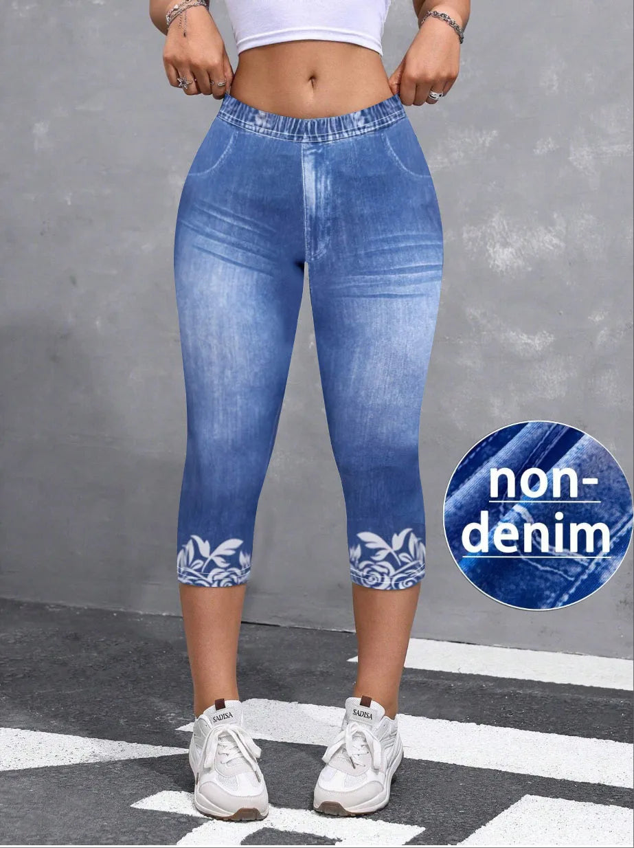 5741 [Pantalones Estampados - No de Tela Vaquera] Leggings Estampados - No de Tela Vaquera, Sin Textura, Nuevos Leggings Capri para Mujer