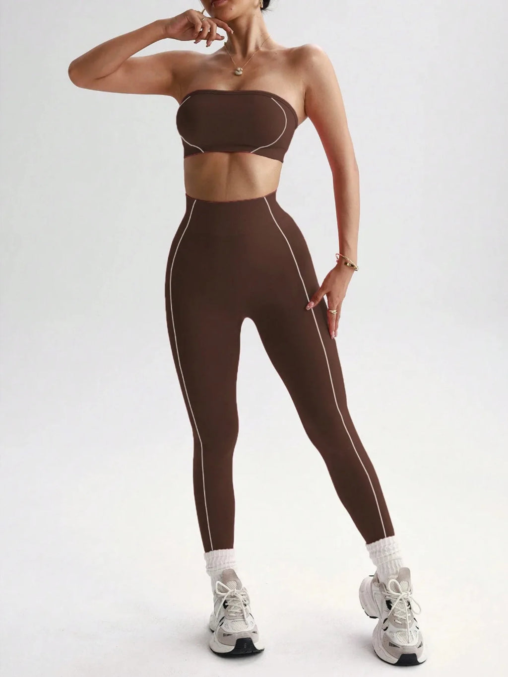Conjunto Deportivo de 2 Piezas para Mujer: Sujetador Deportivo sin Tirantes y Leggings de Yoga de Cintura Alta con Relleno para Entrenamiento, Fitness y Gimnasio
