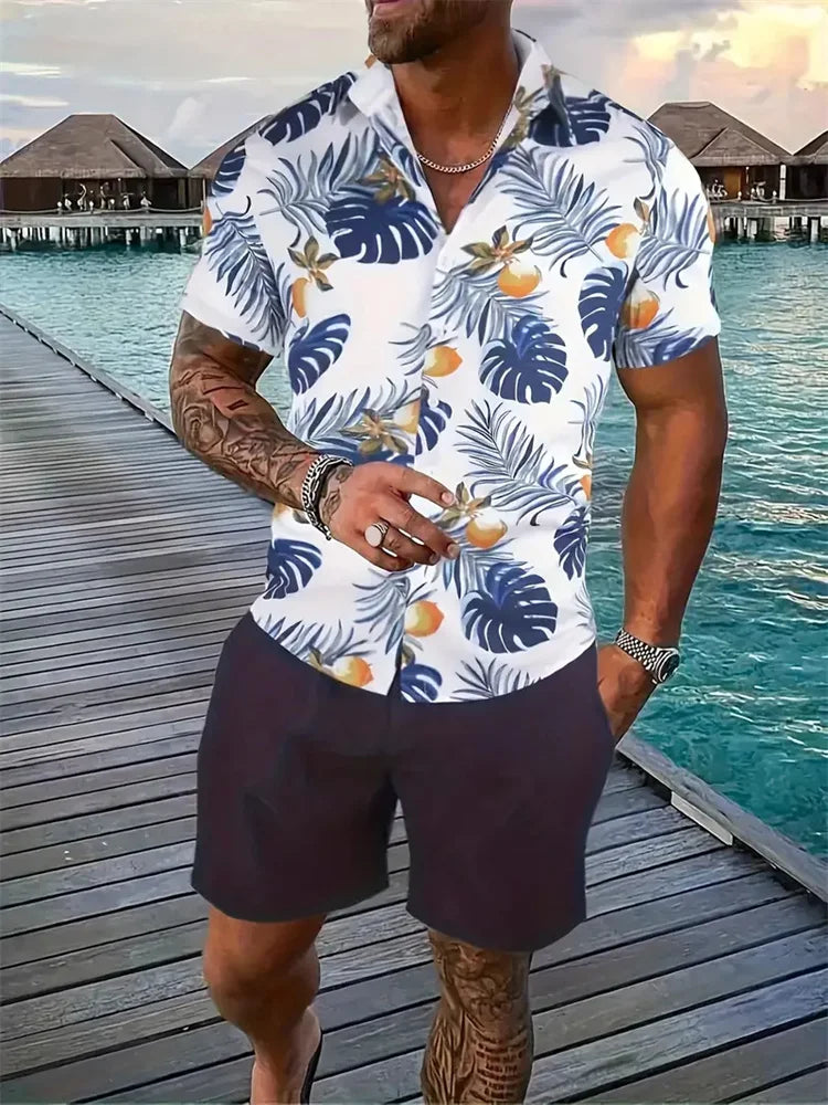 Conjunto Hawaiano Hombre – Camisa Estampada 3D y Pantalón Corto de Playa