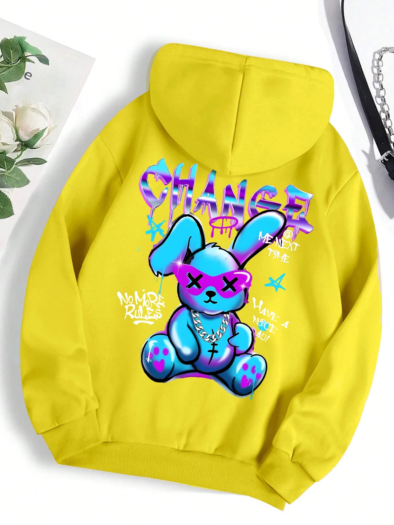 Sudadera con estampado de dibujos animados de conejo para mujer, Sudadera con capucha de calle que combina con todo, sudaderas informales con cuello redondo, jersey, ropa de gran tamaño