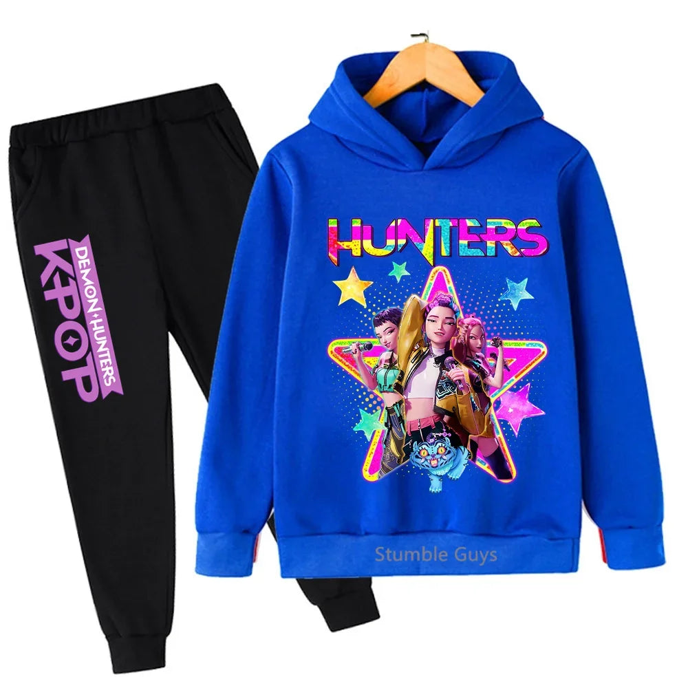 Conjunto de sudadera con capucha Kpop Demon Hunters, ropa deportiva para niños y niñas de 3 a 12 años, ropa de Anime de otoño