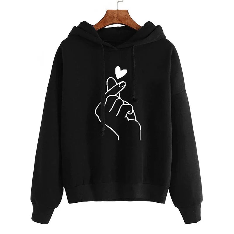 Sudadera con capucha de lana de otoño Color sólido dedo corazón con capucha moda coreana sudaderas de manga larga Top bolsillos con cordón sudaderas con capucha sueltas