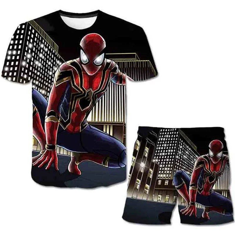 Conjunto de 2 piezas de camiseta y pantalones cortos transpirables para niños, diseño de Spider-Man, Marvel, Hulk, Iron Man, Spiderman
