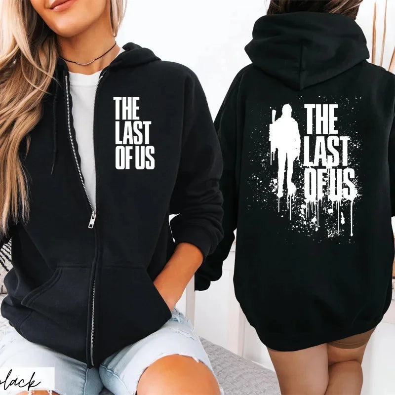 Sudadera con capucha con cremallera para pareja con estampado Last of Us, fibra de acetato, cuello redondo, manga larga, mezcla de algodón, sudadera con capucha Unisex