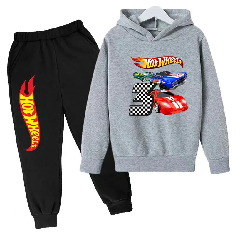 Ropa para niños Hot Wheels juego de coches Abrigo con capucha estampado 3-12 años niños niñas niño Top + Pantalones sudadera de moda ropa deportiva Casual
