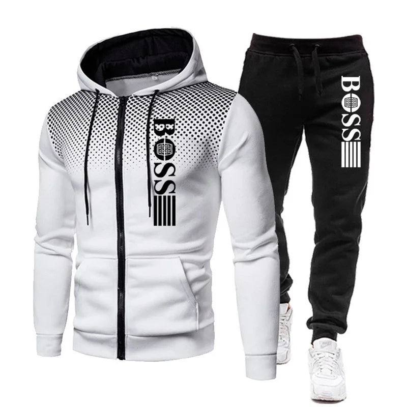 2025 Nueva sudadera con capucha con cremallera para hombre + conjunto de pantalones casuales para moda de otoño e invierno Ropa deportiva cálida y conjunto de dos piezas