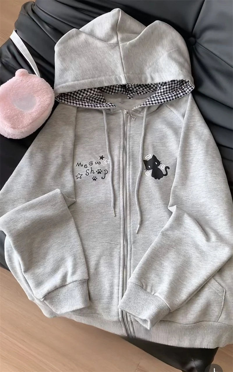 Sudadera Kawaii japonesa de manga larga para mujer, sudaderas informales con subcultura, abrigo con estampado de remaches, ropa elegante de estilo dulce y bonito para mujer