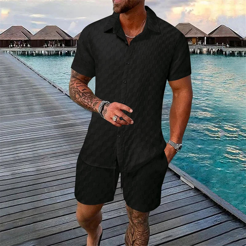 Conjunto Hombre Color Liso | Camisa + Pantalón Corto Verano 6 Colores