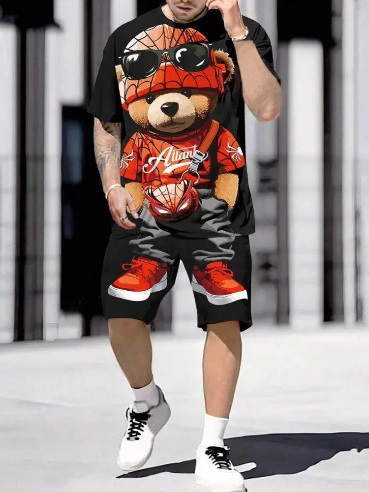 2025 nuevo conjunto de pantalones cortos de manga corta para hombre de verano, pantalones cortos de playa al aire libre para hombre, conjunto de 2 piezas, estampado 3D