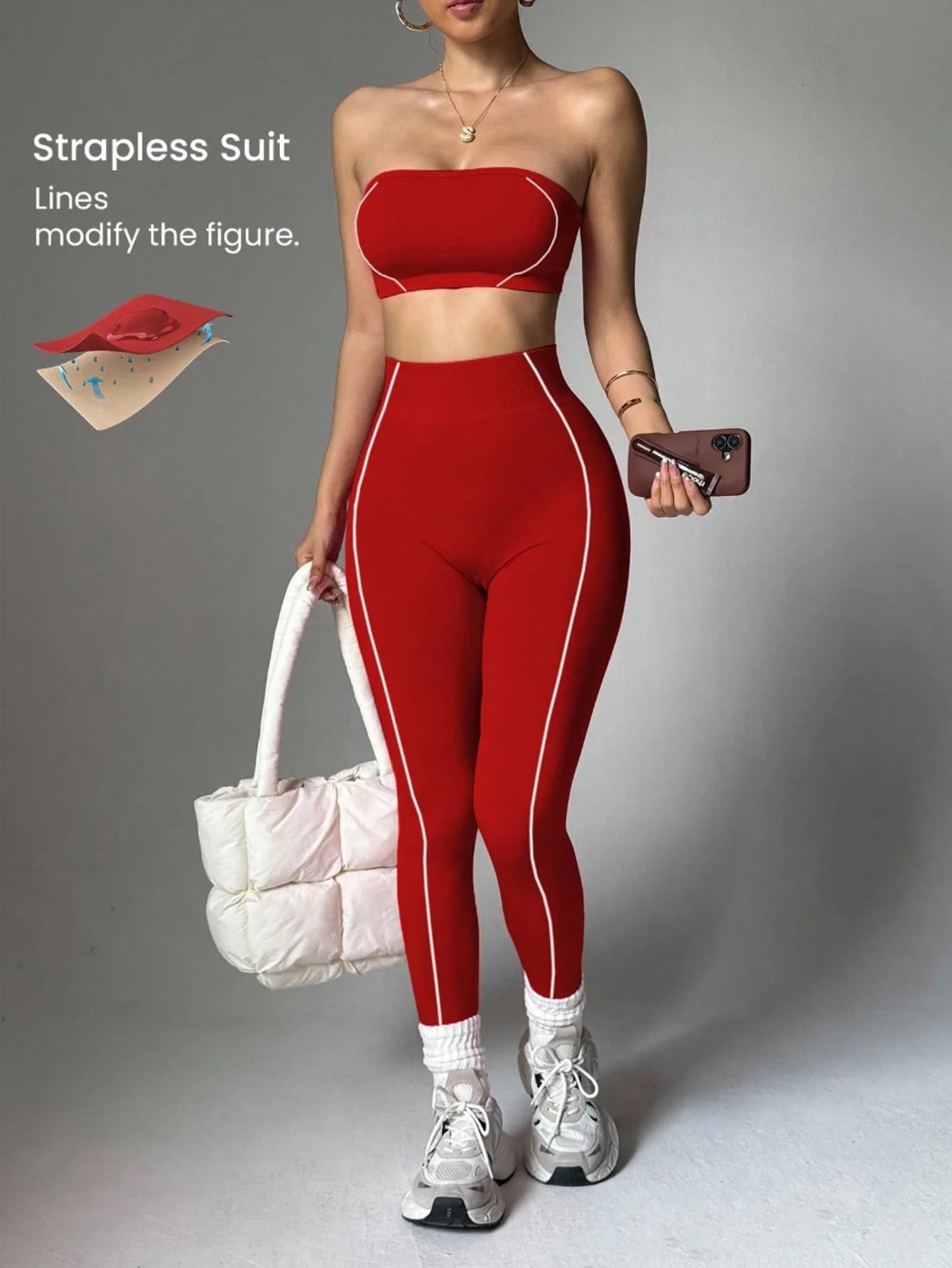 Conjunto Deportivo de 2 Piezas para Mujer: Sujetador Deportivo sin Tirantes y Leggings de Yoga de Cintura Alta con Relleno para Entrenamiento, Fitness y Gimnasio