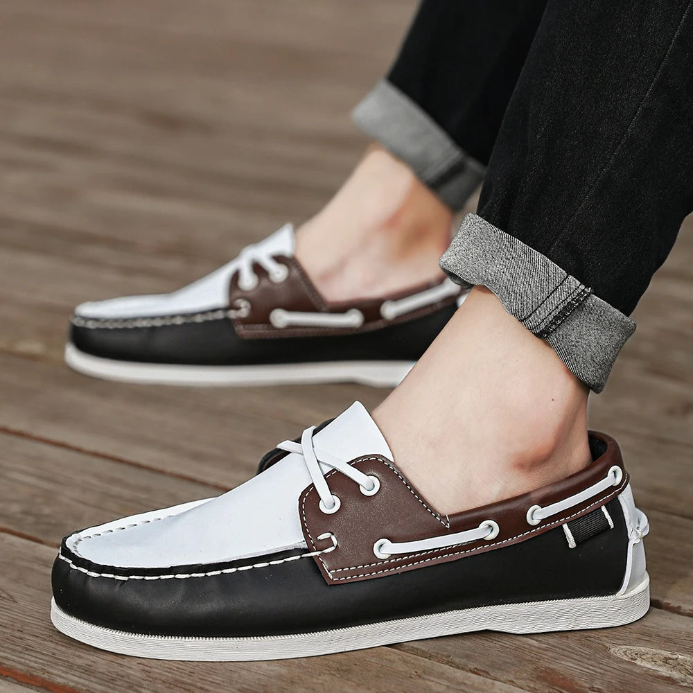 Zapatos mocasines con punta delantal de moda para hombre, cómodos antideslizantes para caminar al aire libre, viajar, primavera y verano