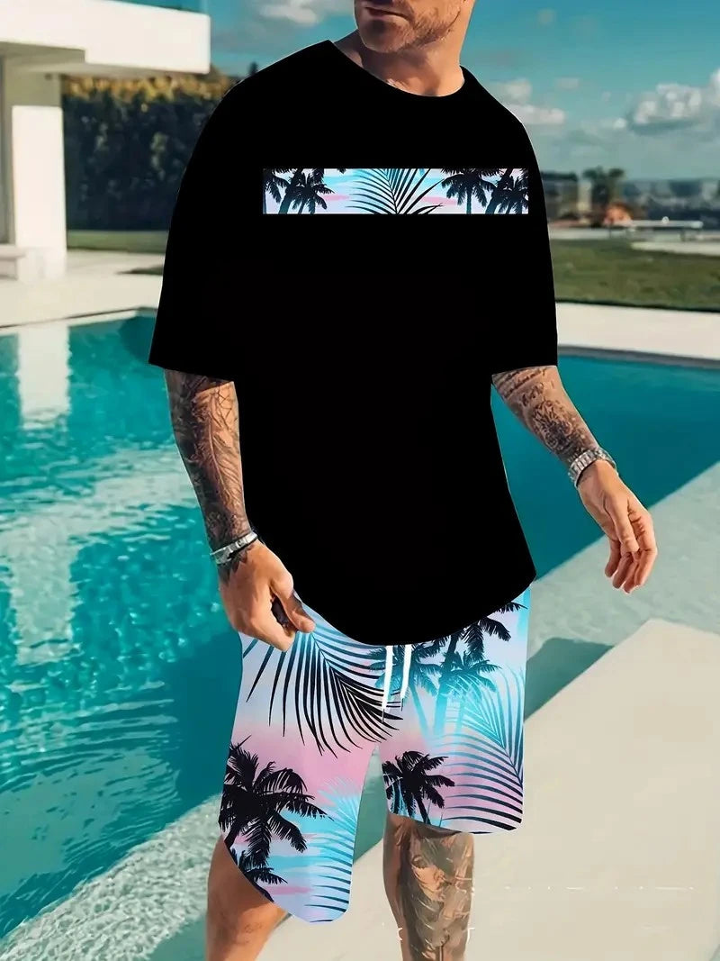 Conjunto Hawaiano Hombre | Camiseta y Pantalón Corto Playa