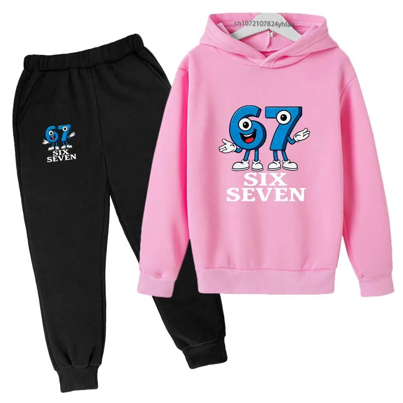 Seis siete números divertidos estampado de dibujos animados niños primavera otoño Casual 2 uds Sudadera con capucha + Pantalones para correr chándales 2-13 años ropa para niños y niñas