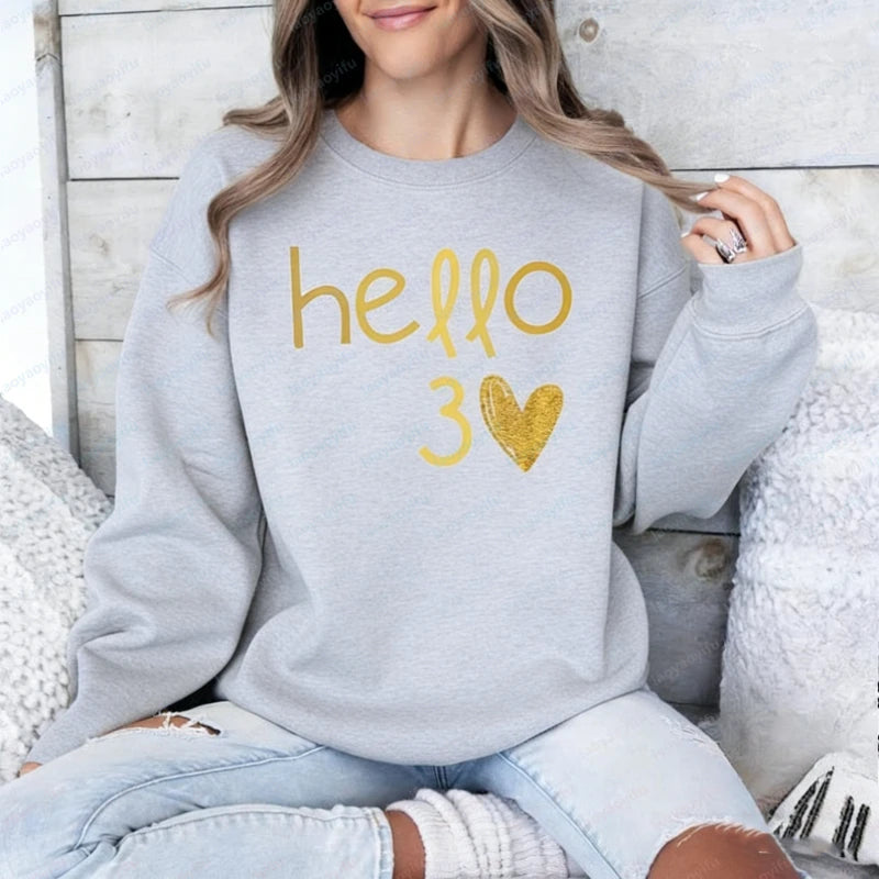 Sudadera con Capucha Térmica para Mujer, con la Frase 'Hola Otoño e Invierno', Regalo para su 30.º Cumpleaños, 'Hola 30', sin Purpurina Real, Sudadera para Adultos