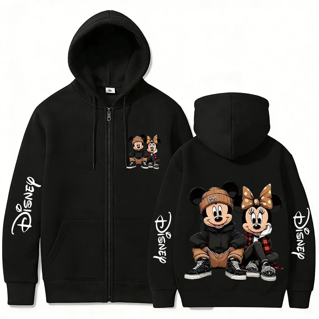 Sudadera con capucha y cremallera de Disney Mickey Minnie para hombre y mujer, ropa de calle de manga larga, Tops informales para primavera y verano, 2026