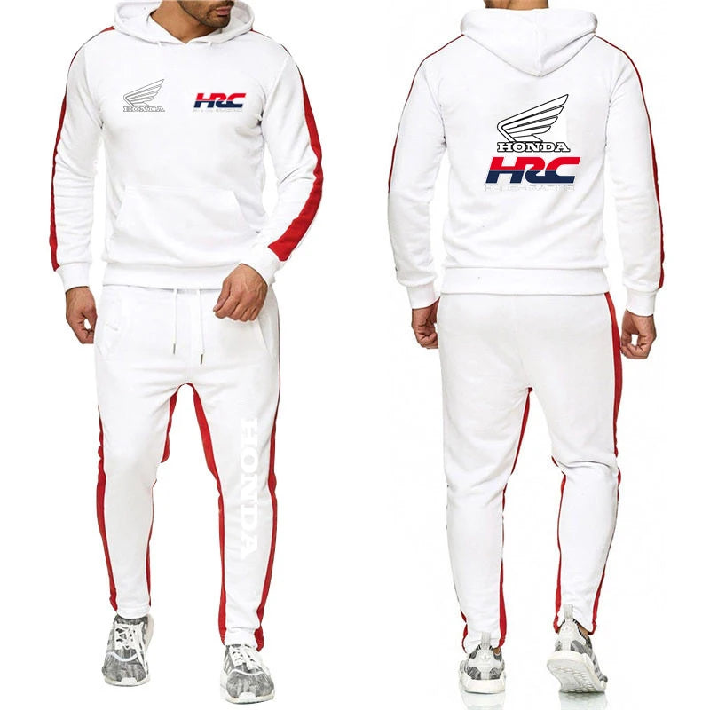 Honda racing-Sudadera con capucha para hombre, ropa deportiva + pantalones de chándal, traje informal cómodo para correr, traje de dos piezas de color sólido, gran oferta