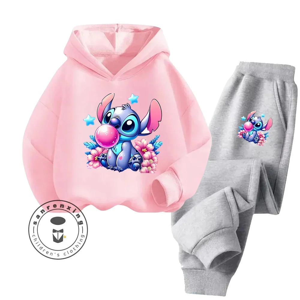 Conjunto de sudadera de manga larga con estampado de Stitch Simple para niño y niña, ropa informal, gráficos divertidos, estilo diario, primavera y otoño, barato y Popular