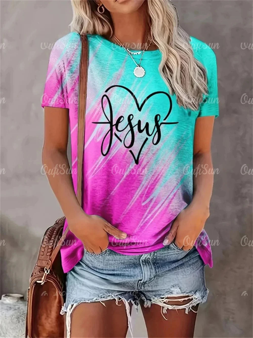 Camiseta con estampado de corazón para mujer, ropa de gran tamaño, camisetas, blusa de cuello redondo, diseño Original, nuevo estilo 2024