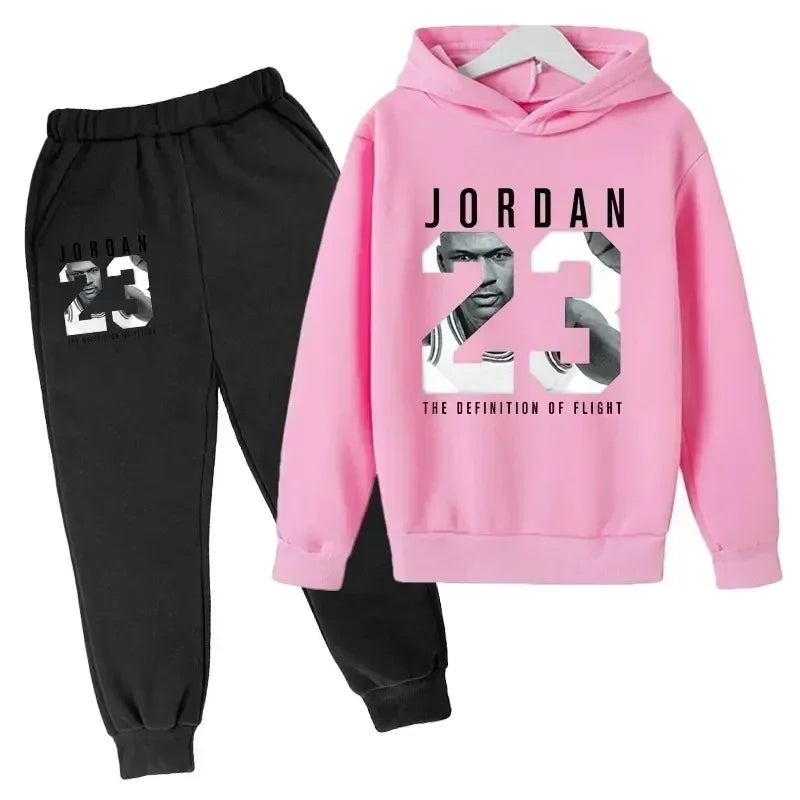 Conjunto de 2 Piezas de Sudadera con Capucha y Pantalones con Estampado Número 23 para Niños, Ropa de Otoño Invierno, Ropa Cálida Informal para Niñas y Niños, Sudaderas Deportivas de Moda