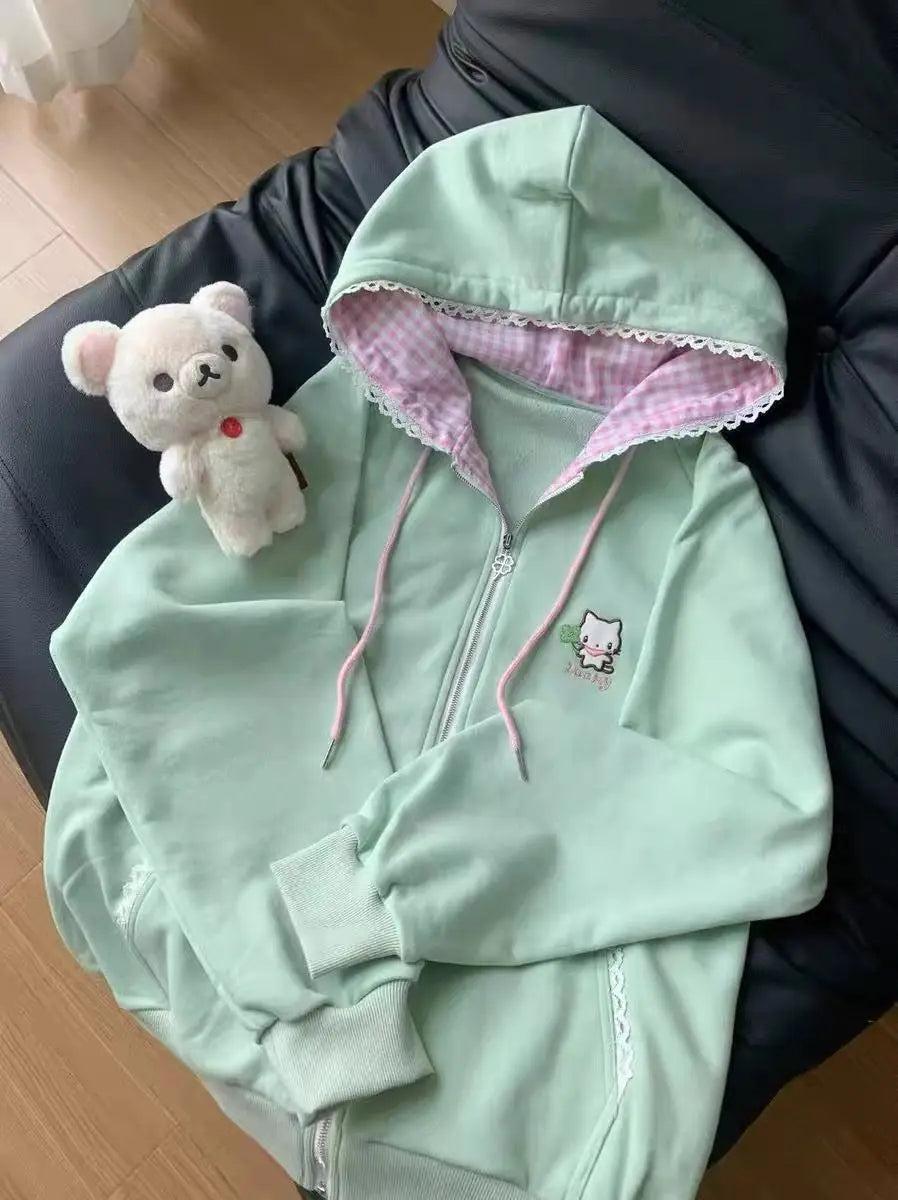 Sudadera Kawaii japonesa de manga larga para mujer, sudaderas informales con subcultura, abrigo con estampado de remaches, ropa elegante de estilo dulce y bonito para mujer