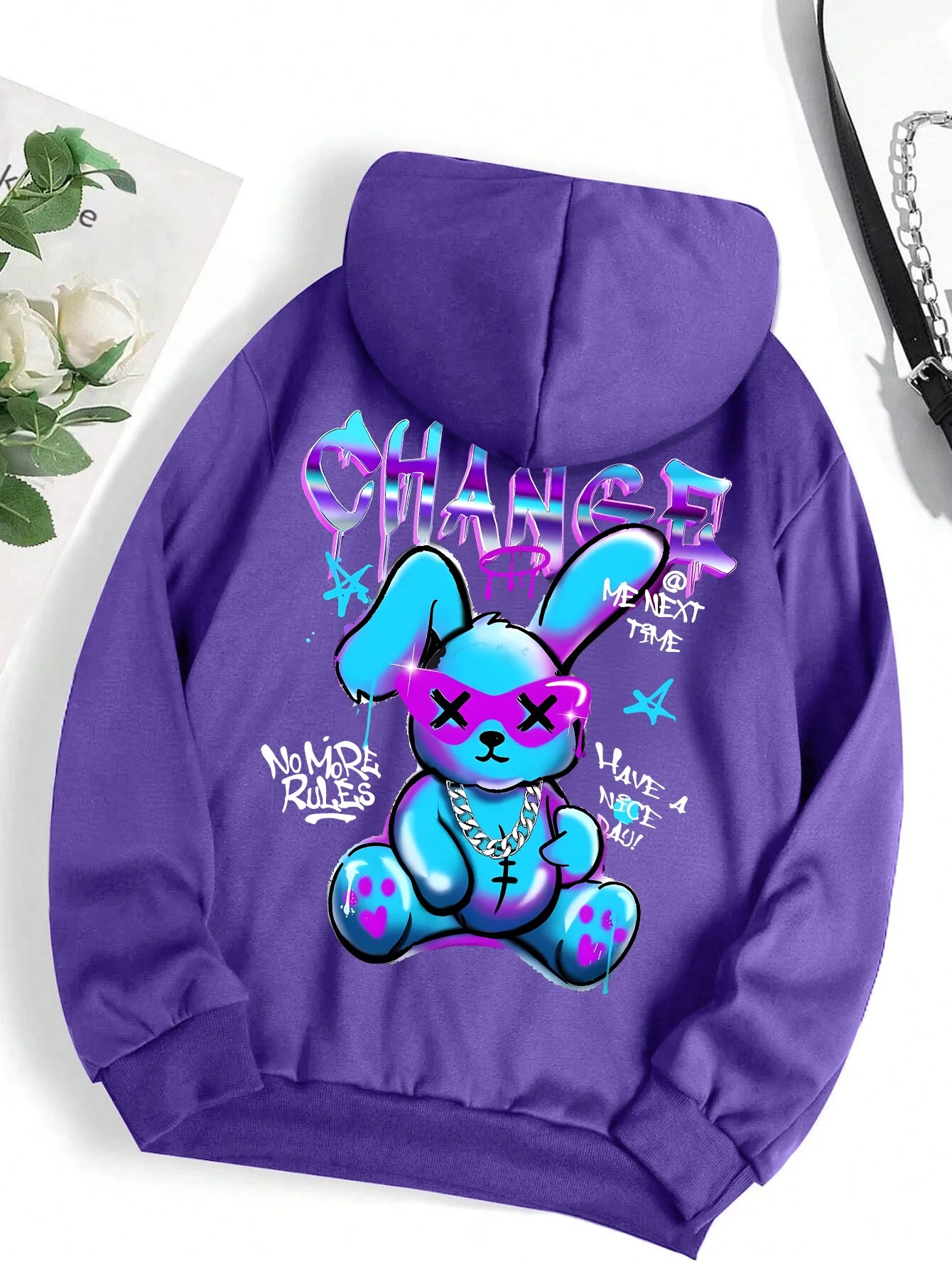 Sudadera con estampado de dibujos animados de conejo para mujer, Sudadera con capucha de calle que combina con todo, sudaderas informales con cuello redondo, jersey, ropa de gran tamaño