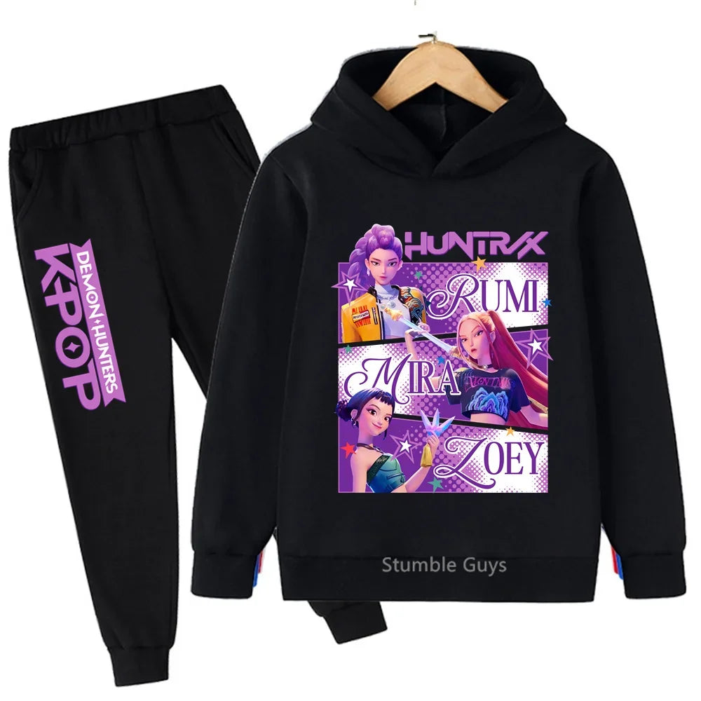 Conjunto de sudadera con capucha Kpop Demon Hunters de 3 a 14 años, ropa deportiva para niños y niñas, ropa diaria de otoño para niños