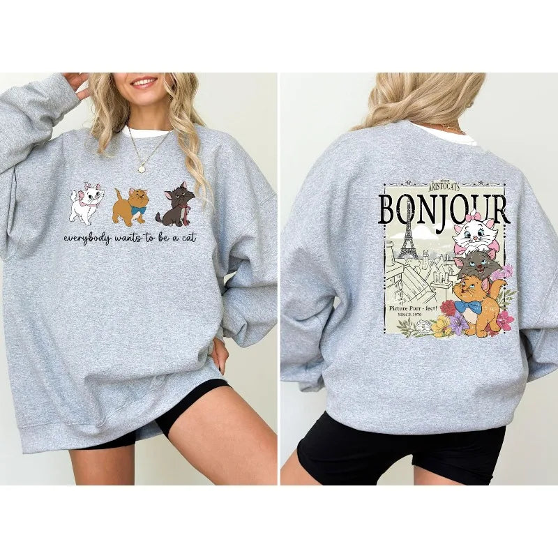 Todo el mundo quiere ser un sudadera de gato, sudadera de gatos de Disney, sudadera de los Aristogatos de Disney, suéter de Aristogatos Marie Cat
