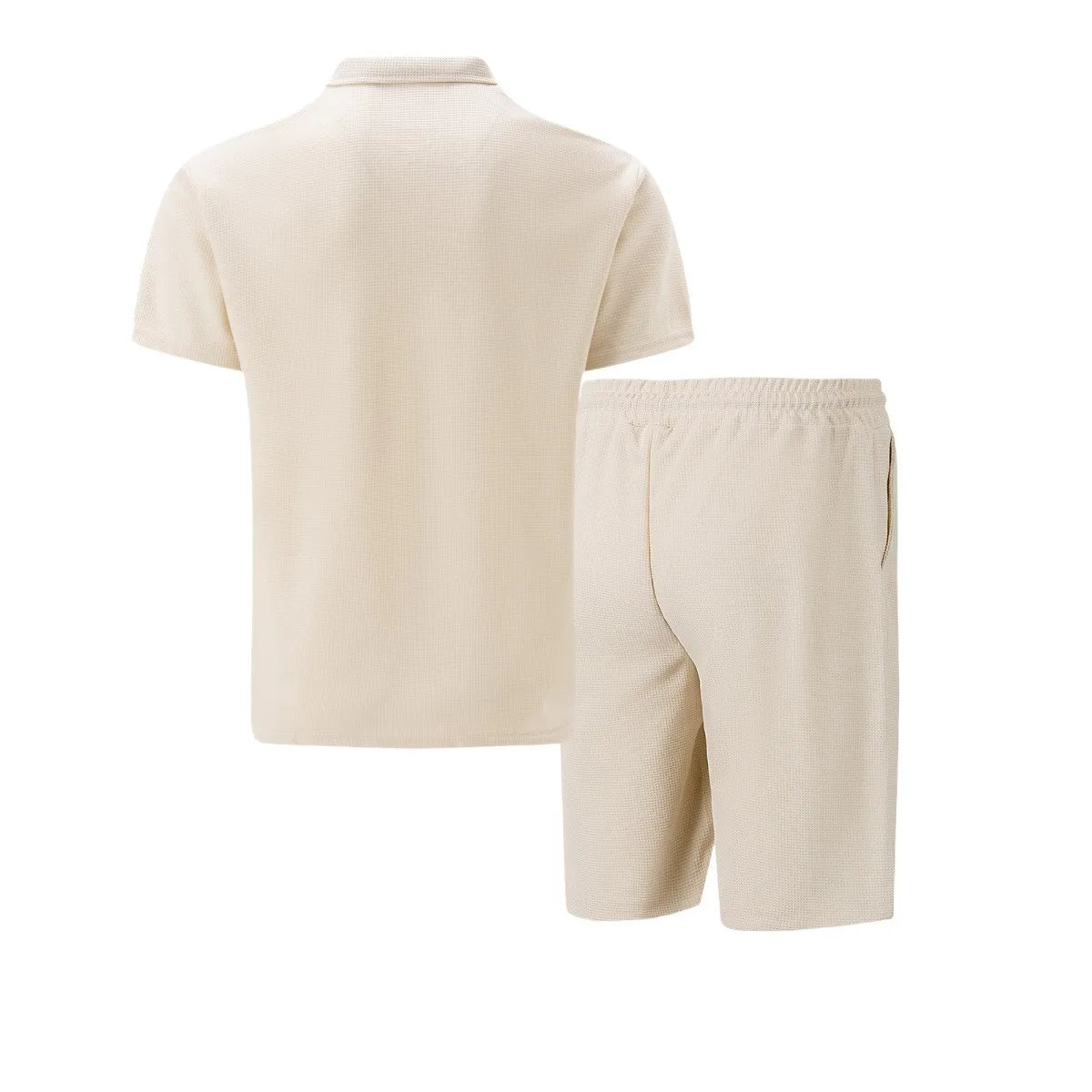 Conjunto de Dos Piezas para Hombre, Verano 2026, Estilo Europeo y Estadounidense, Color Liso, Cierre de Cremallera, Solapa, Manga Corta, Pantalones Cortos