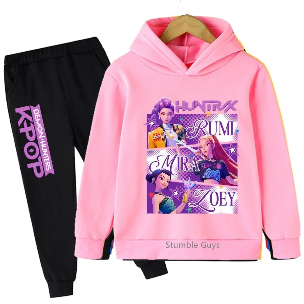 Conjunto de sudadera con capucha Kpop Demon Hunters de 3 a 14 años, ropa deportiva para niños y niñas, ropa diaria de otoño para niños