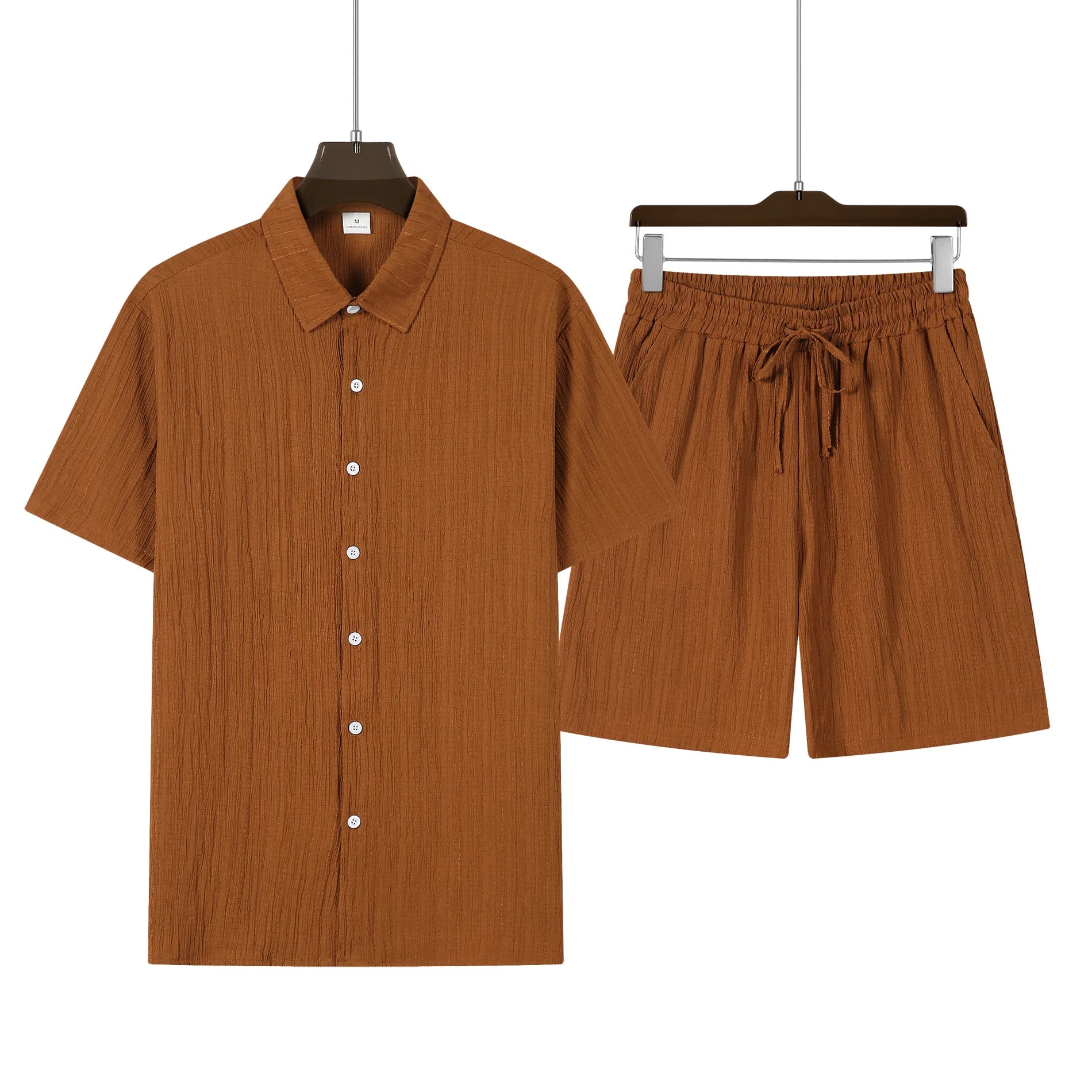 Traje de playa a la moda para hombre, camisa informal para deportes al aire libre, pantalones cortos holgados de manga corta de color sólido, 2 piezas, nuevo estilo, verano, 2024